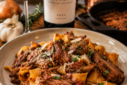 Plate of Chuck Roast & Pappardelle in Tomato Wine Sauce