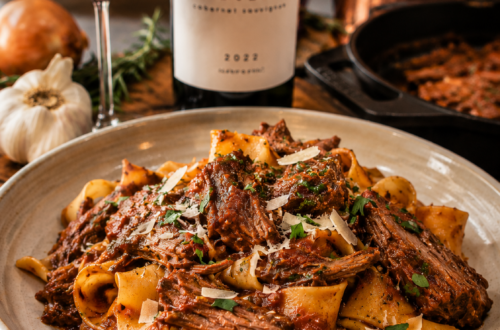Plate of Chuck Roast & Pappardelle in Tomato Wine Sauce